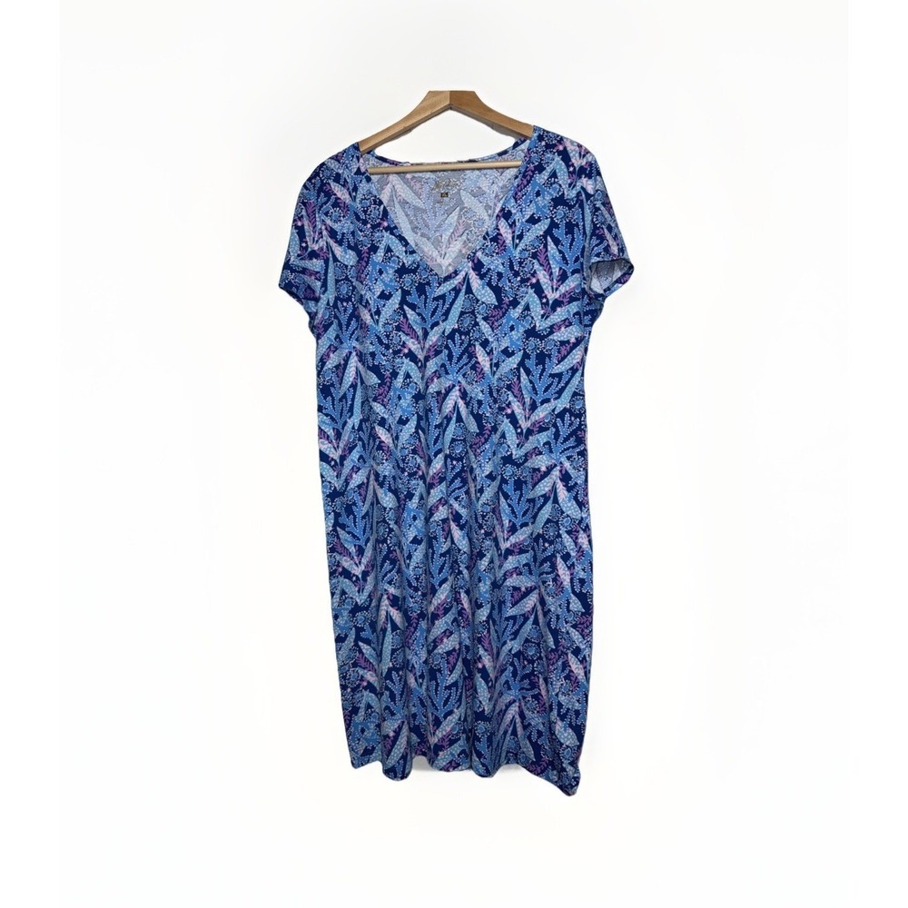 Lilly Pulitzer Blue & Pink Leaf-Print V-Neck Midi Dress